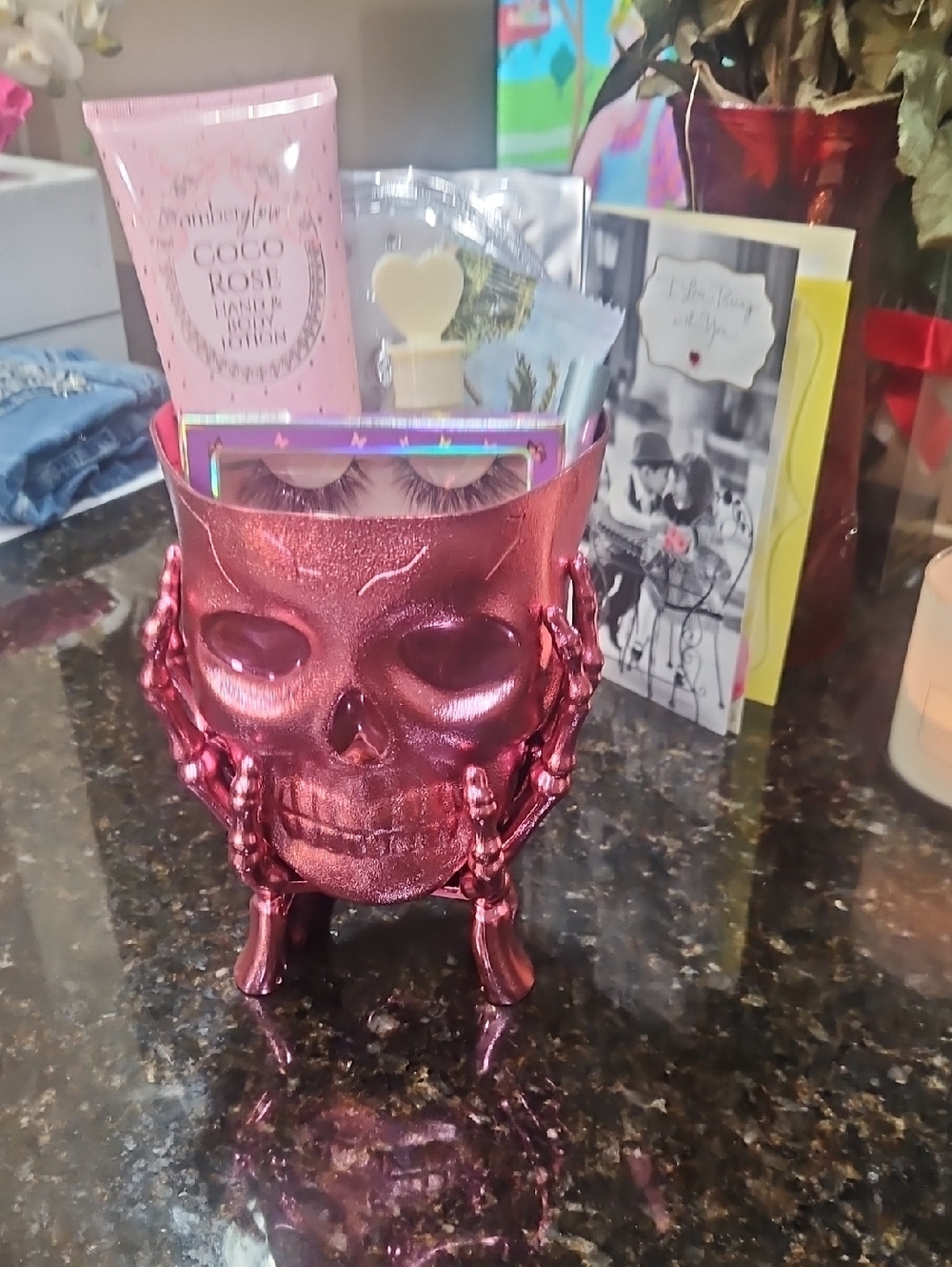 Metallic Pink Skull Trinket Holder